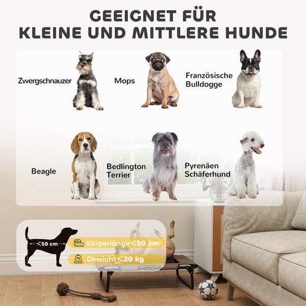 Geeignet für kleine und mittelgroße Hunde: Zwergschnauzer, Mops, Französische Bulldogge, Beagle, Bedlington Terrier, Pyrenäen Schäferhund