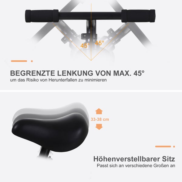 HOMCOM Kinder Laufrad, L85 x B36 x H54 cm, PP, Metall, EVA, Schwarz