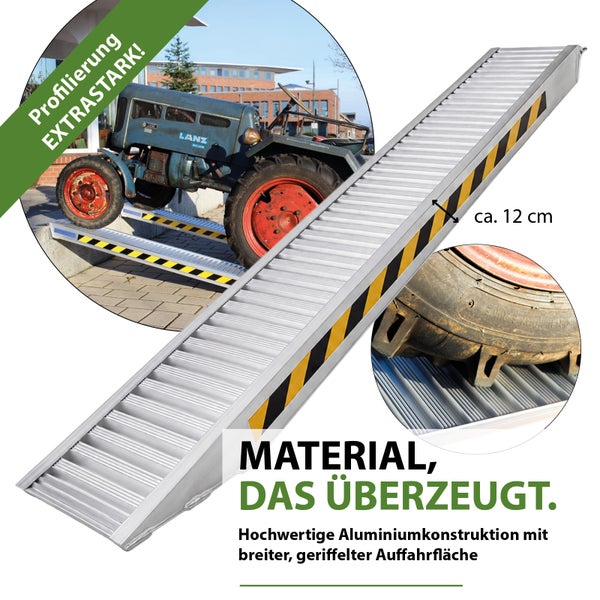Robuste Auffahrrampe aus Aluminium mit extrastarker Profilierung für Fahrzeuge, zwölf Zentimeter breit