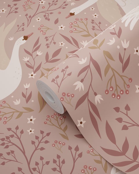 Tapetenrolle mit Schwan- und Blumenmuster