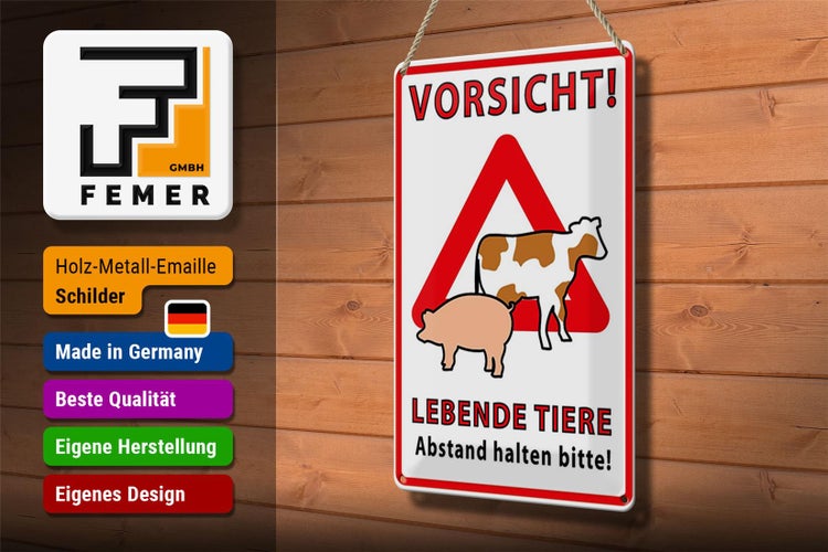 Blechschild Spruch 20x30cm Vorsicht lebende Tiere Abstand