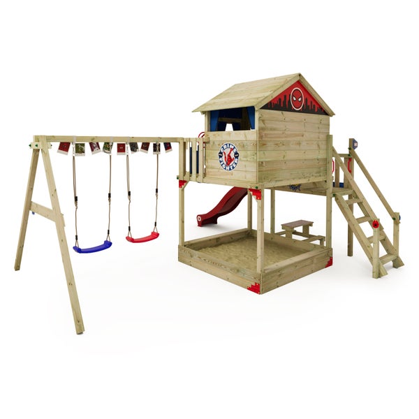 WICKEY Spielturm Marvel Spider-Man Quest mit Rutsche, Picknicktisch und Doppelschaukel