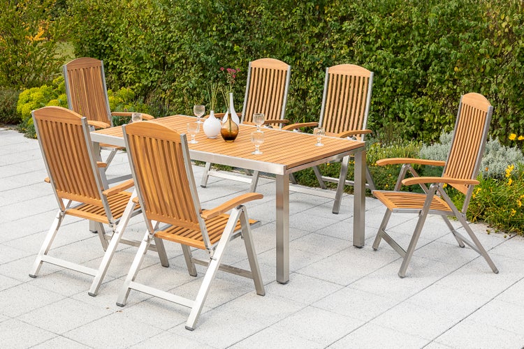 Keros Gartenmöbelset 7tlg., Klappsessel, Ausziehtisch 180 (240) x 100 cm