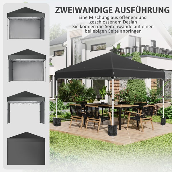 Outsunny Faltpavillon 2,97 x 2,97 m, Pavillon mit Seitenwänden, Campingzelt mit UV-Schutz, Partyzelt mit Sandsack, Gartenpavillon, Pop-Up-Zelt für Terrasse, Stahl, Schwarz