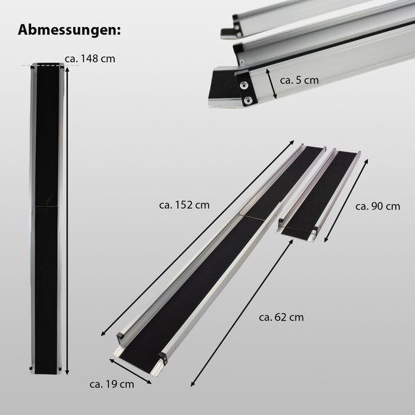 TRUTZHOLM 2 x Teleskoprampe 90 - 152 cm Traglast 272 Alu grau schwarz Antirutsch beschichtet inkl.Tasche Rollstuhlrampe
