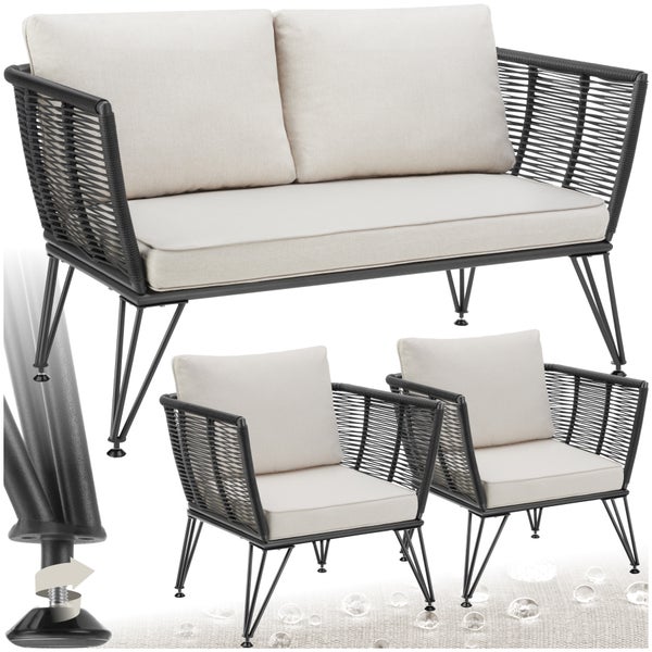 Garten-Loungeset tectake Sundo Polyrattan im Rope-Design höhenverstellbare Füße