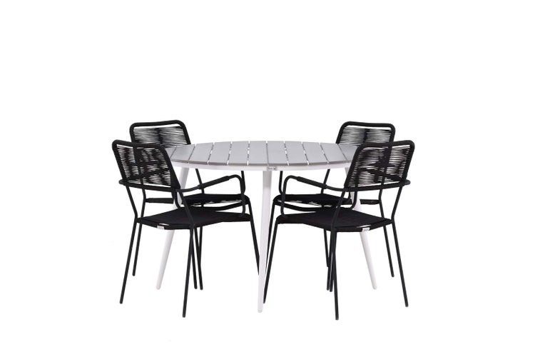 Break Gartenset Tisch Ø120cm grau, 4 Stühle Lindos schwarz. 120 X 120 X 74 cm