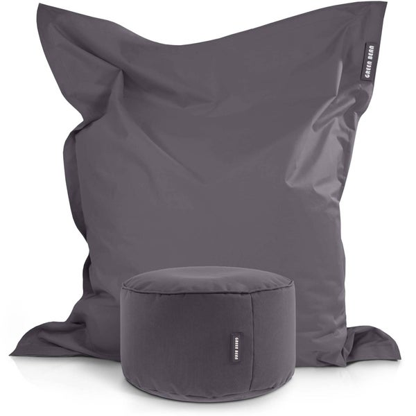 Green Bean© 2er Set XXL Sitzsack inkl. Pouf fertig befüllt mit EPS-Perlen - Riesensitzsack 140x180 Lounge Sitz-Kissen Bean-Bag Chair  - Anthrazit