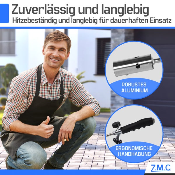 ZMC Unkrautvernichter 2,5 kW + 4 Gaskartuschen 227g, Unkrautbrenner mit Piezo-Zündung, Abflammgerät mit einstellbarer Flammenleistung bis zu 1400 °C, für den unkrautfreien Garten und Gehweg
