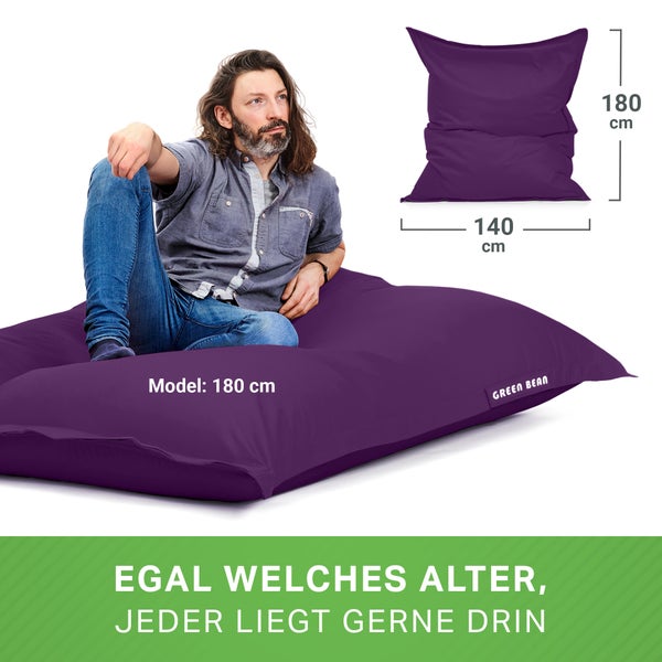 Green Bean 2er Set XXL Sitzsack inkl. Pouf fertig befüllt mit EPS-Perlen - Riesensitzsack 140x180 Lounge Sitz-Kissen Bean-Bag Chair  - Lila