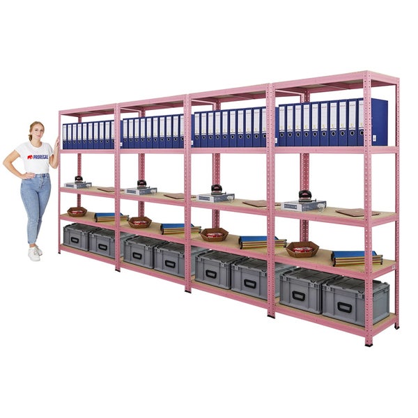 Berlinlodge Mega Deal 4x Wohnregal PINK LADY, HxBxT 180x90x40cm, Fachlast 175kg, 5 Ebenen, Pink, Bücherregal, Standregal, Büroregal für Wohnzimmer, Schlafzimmer, Arbeitszimmer