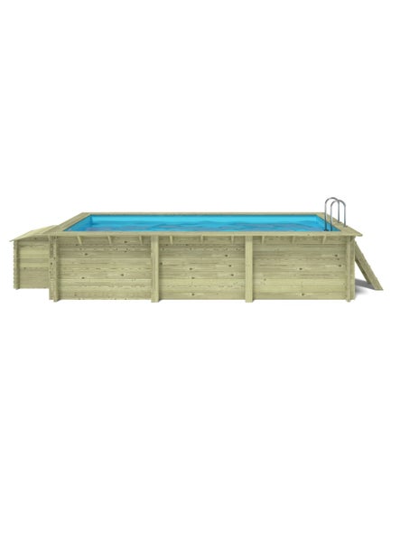 Holzpool mit Leiter und blauem Wasser