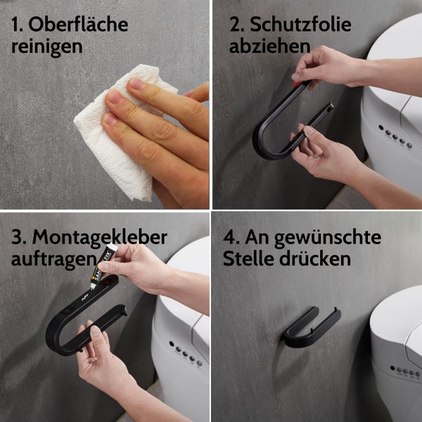 DEKAZIA® Toilettenpapierhalter ohne Bohren schwarz Toilettenpapierhalter schwarz matt Klopapierhalter ohne Bohren Klorollenhalter ohne Bohren Klopapierhalter Toilettenpapierhalter WC Papier Halterung
