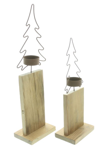 FRANK FLECHTWAREN | Teelichtsäule Tanne, 2er Set, 10 x 7 x 28 cm, 10 x 7 x 36,5 cm, EICHE, METALL