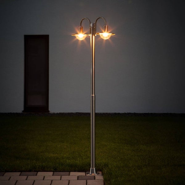 Lindby Mastleuchte außen Damion (spritzwassergeschützt (Modern) in Alu aus Edelstahl (2 flammig, E27) - Kandelaber Außenleuchte