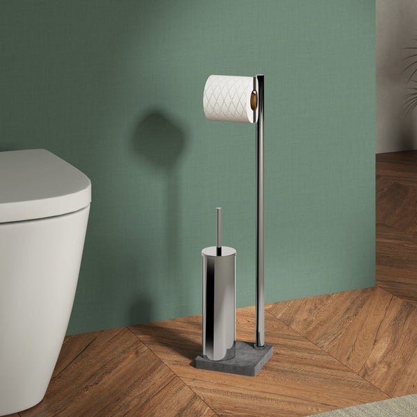 Dunkelgrauer WC-Ständer mit Bürstengarnitur + Papierrollenhalter | Silene