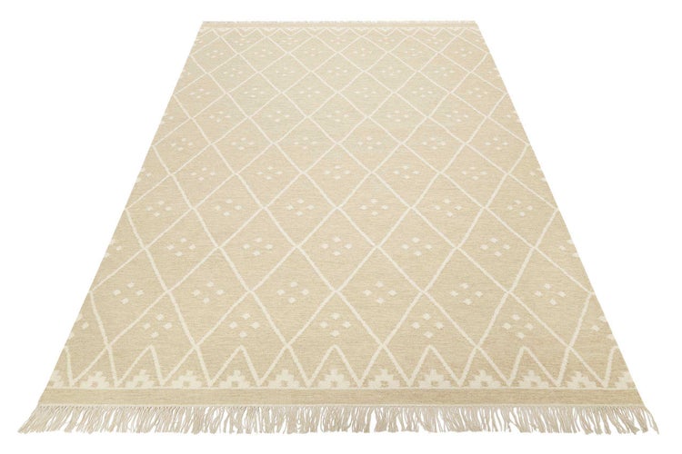 Kelim Teppich Beige Creme meliert aus Wolle Vermont Green Looop 200x290 cm