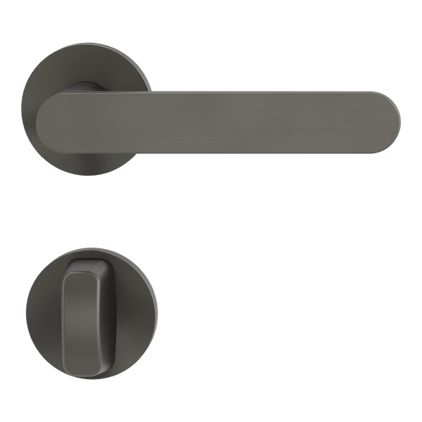 Türdrücker-Garnitur mit Toiletten-Rosette, aus gebürstetem Metall, modernes Design.