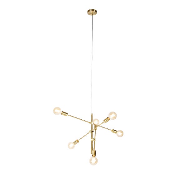 Pendelleuchte mit sechs Leuchtenarmen und Glühbirnen