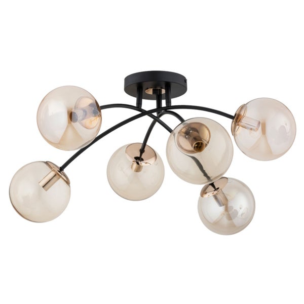 Deckenleuchte mit sechs Glas-Kugelschirmen in modernem Design
