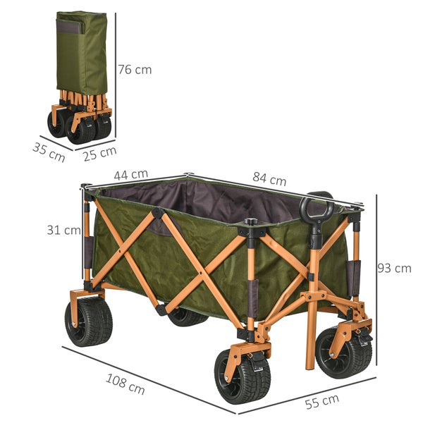 Outsunny Bollerwagen Faltbarer Handwagen, Transportwagen mit Verstellbarem Griff, Strandwagen, Gartenwagen mit Klapptafel, bis 120 kg Belastbar, Grün
