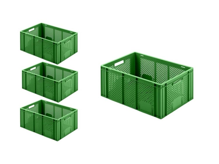 PROREGAL SuperSparSet 4 x Eurobehälter Obst- und Gemüsekasten HxBxT 27,4 x 40 x 60 cm 54 Liter Grün Obst-Gemüsekiste Obstkorb Transportbox