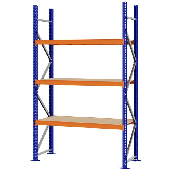 Weitspannregal mit drei Holzböden und stabilem Metallrahmen für Keller, Werkstatt und Lager.
