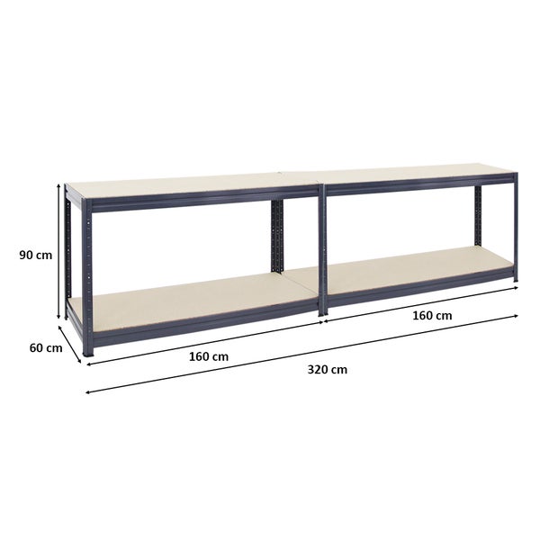 PROREGAL Mega Deal 2x Höhenverstellbare Werkbank DINO HxBxT 90x160x60cm Traglast 600kg Grau, Werktisch, Arbeitstisch