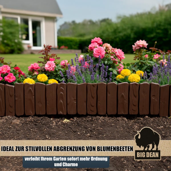 Beeteinfassung aus Kunststoff mit Holzstruktur umrandet Blumenbeet