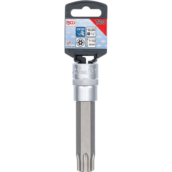 BGS Bit-Einsatz Länge 110 mm Antrieb Innenvierkant 12,5 mm (1/2) T-Profil (für Torx) mit Bohrung T80 - 5103-TB80