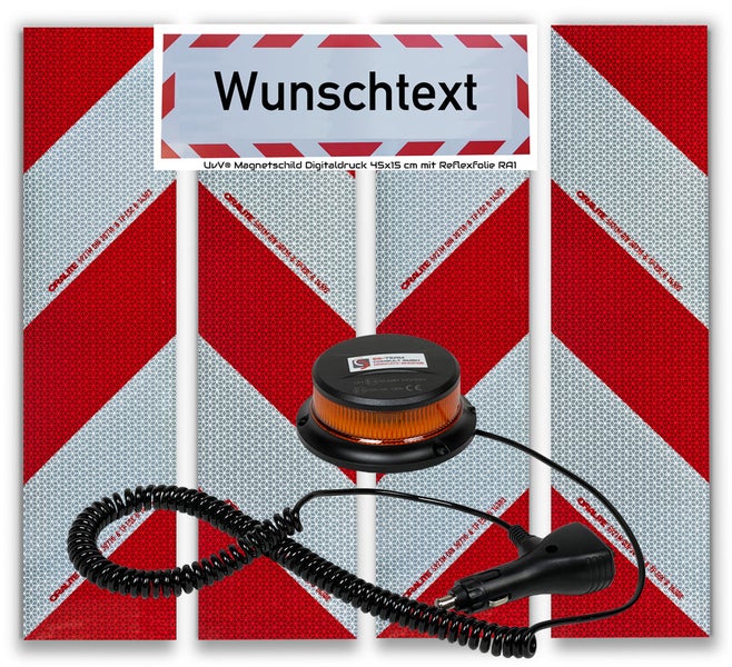 UvV Kfz Warnmarkierung DIN30710 Magnetset + FLASH LED Blitzer Magnet / Einsatzfahrzeug