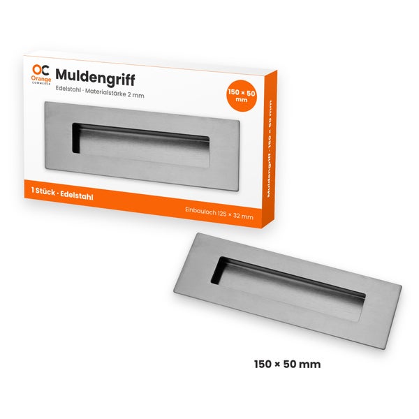 Orange Commerce Muldengriff aus Edelstahl 150 mal 50 Millimeter in Verpackung