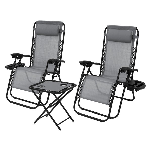 ML-Design 3-teiliges Sonnenliege Set klappbar, Gartenliege Set mit Tisch, Grau, Liegestuhl mit verstellbarem Kopfpolster & Rückenlehne, wetterfest/Outdoor, Relaxliege Gartenstuhl mit Getränkehalter