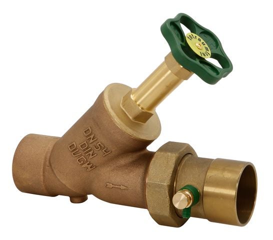 Freistromventil aus Rotguss mit Entleerung und grünem Handrad, Nennweite 54, DIN DVGW zertifiziert.