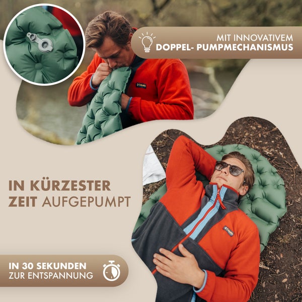 Naturbummler ® Camping Isomatte Outdoor 195 x 56 cm [Co2-Neutral] inkl. Tragetasche – in Sekunden aufgepumpt – Isomatte Camping Luftmatratze Camping Isomatte