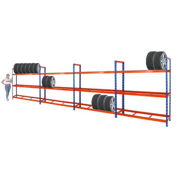 PROREGAL Mega Deal 4x Reifenregal Tiger XL HxBxT 200 x 180 x 45 cm Bis Zu 84 Reifen Blau-Orange
