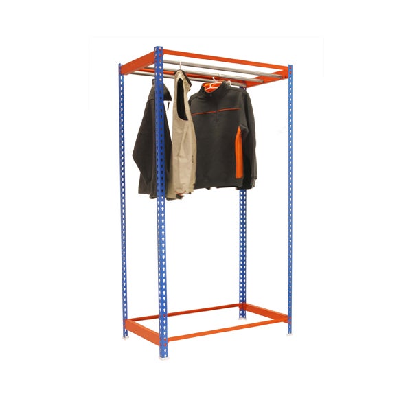 PROREGAL Kleiderstangenregal Metal Einzel HxBxT 300 x 90 x 50 cm Blau/Orange Kleiderständer Garderobe Klamottenregal Stangenregal Regal