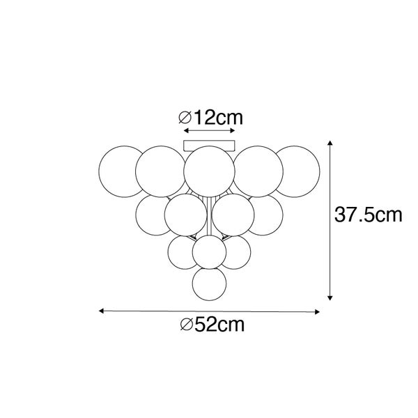 Technische Zeichnung einer Deckenleuchte mit einem Durchmesser von 52 Zentimetern und einer Höhe von 37,5 Zentimetern
