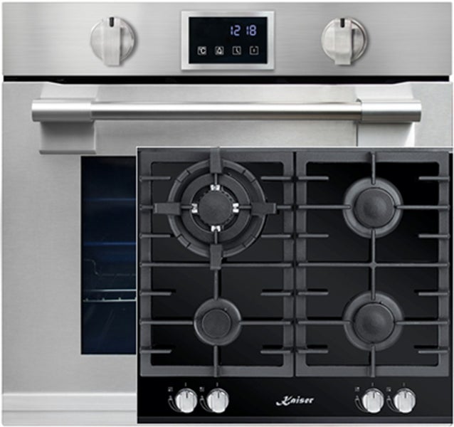 Einbau Backofen und Gaskochfeld Set von Kaiser mit Edelstahlfront und Gusseisen Topfträgern