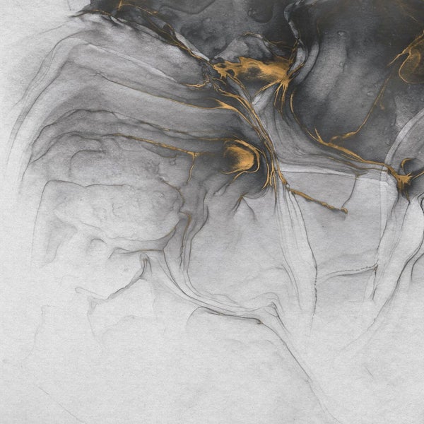Abstraktes Design mit grauen und goldenen Tintenverläufen