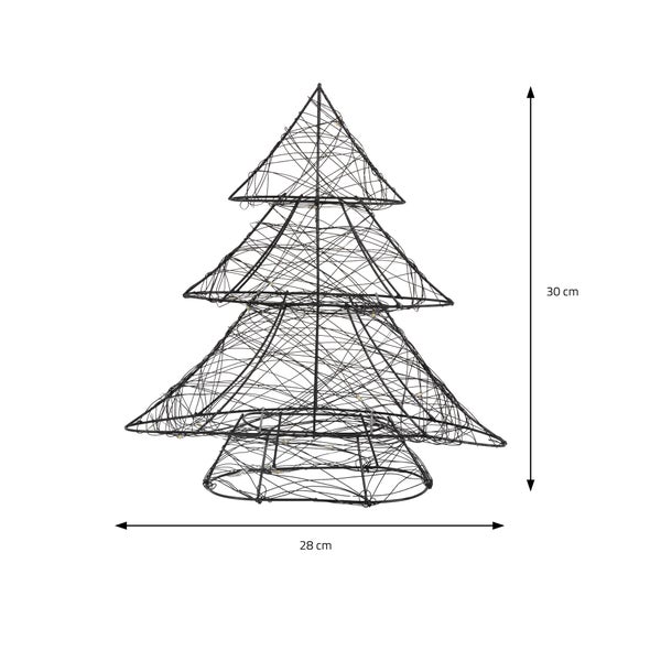 ECD Germany LED Deko Baum Weihnachten mit 20 warmweißen LEDs, 30 cm hoch, Metall, Schwarz, Weihnachtsbaum mit Beleuchtung & Timer, Innen, batteriebetrieben, Lichterbaum Tanne stehend Weihnachtsdeko