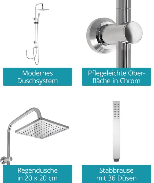 Calmwaters® Duschsystem Chrom, mit Regendusche & Handbrause, Stab-Handbrause & Kopfbrause, Anti-Kalk Regendusche, Duschgarnitur mit Wandstange und Gleiter, 20DP6156