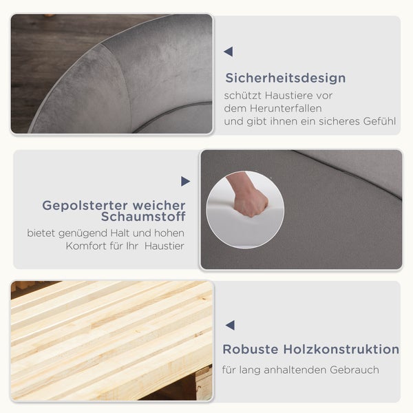 PawHut Haustier Sofa, 86L x 55B x 33H cm, Holländischer Samt, Schwamm, Birke Bein, Grau