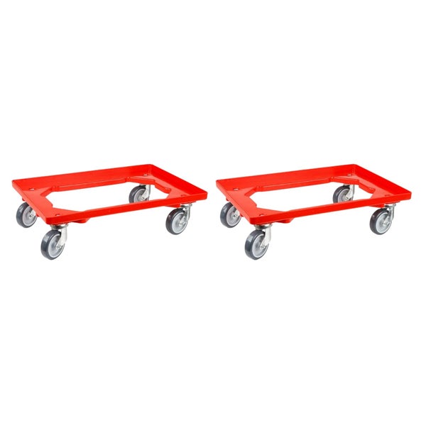 PROREGAL SparSet 2x Transportroller für Euroboxen 60 x 40 cm mit Gummiräder Rot Offenes Deck 4 Lenkrollen Traglast 300 kg