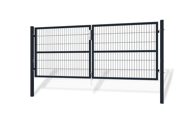 RAZO Gartentür  3m  Breite 306  x Höhe 126 cm + 1m Tor H.120 cm Grau, inkl. Griff, Schloss und Schlüssel I Gartenpforte Einfahrtstor Hoftür