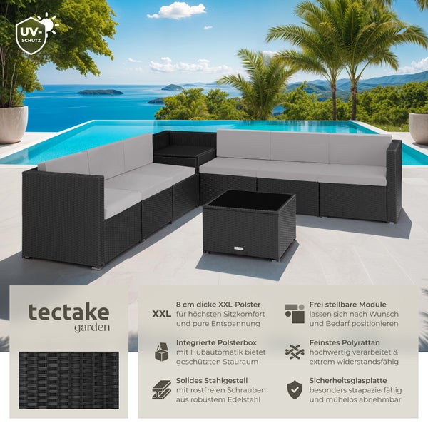 Rattan Lounge tectake Verona mit Sicherheitsglasplatte für 6 Personen schwarz