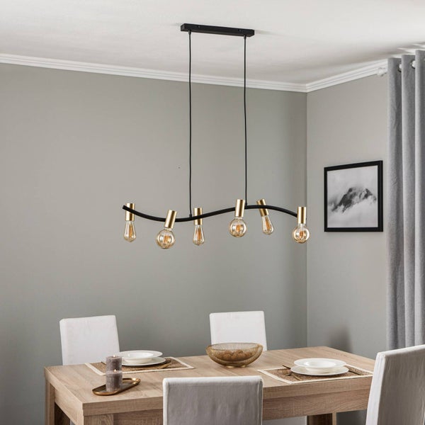 Lindby Pendelleuchte Anito (Design, Modern) in Schwarz aus Metall (6 flammig E27) - Deckenlampe Esstischlampe Hängelampe Hängeleuchte Wohnzimmerleuchte