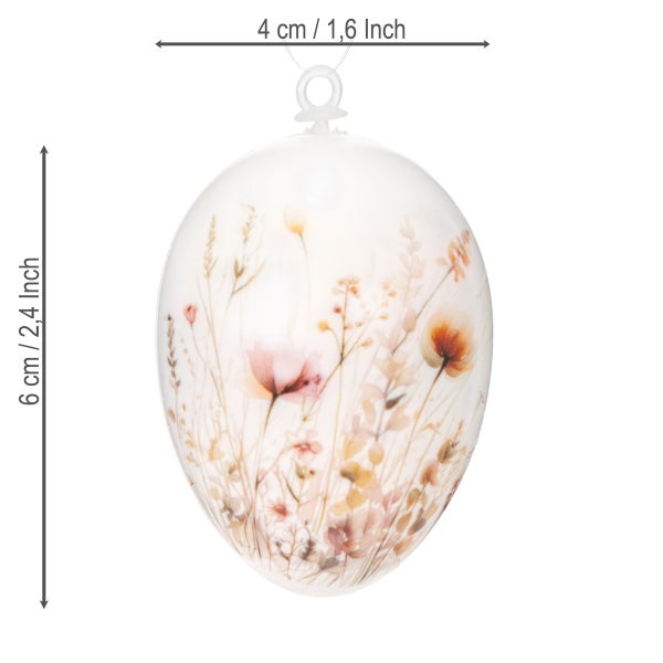 Osteranhänger in Eiform mit Blumenmotiv, Maße 6 mal 4 Zentimeter, hängendes Dekorationsartikel für Ostern