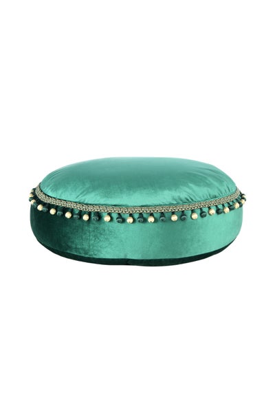 Pouf Hocker samtweich, orientalisches Design Grün Rund Ø 65 cm