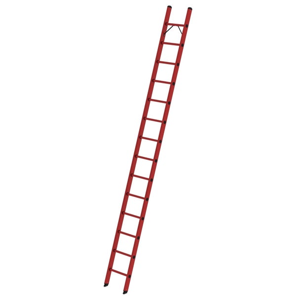 Rote Anlegeleiter aus glasfaserverstärktem Kunststoff mit schwarzen Füßen.